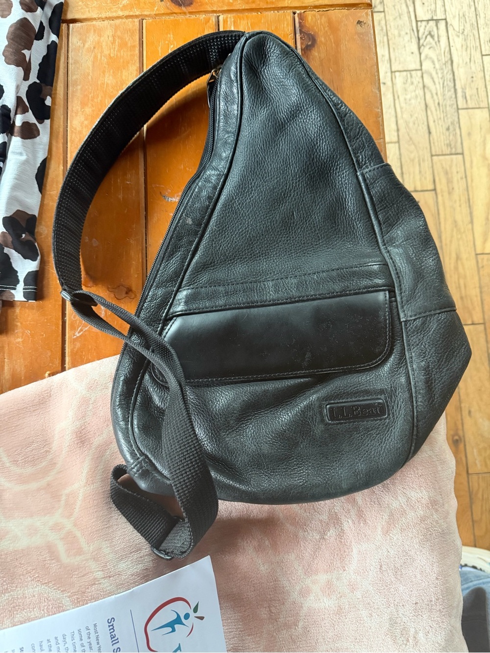 L.L. Bean Black Leather Crossbody Sling Bag